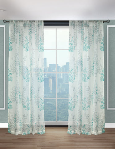 LITEOUT - DAPHNE PRINTED WATER COLOR FLORAL SHEER CURTAIN PANEL (PAIR)